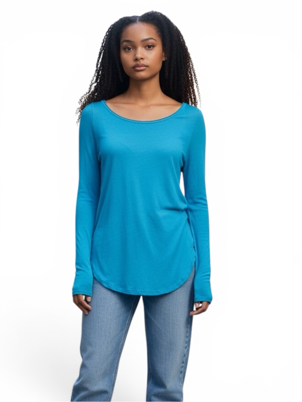 We The Free Most Loved Long-Sleeve Scoop Neck Tee - Turquoise, Size Large, NWT
